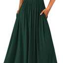 PRETTYGARDEN Women's Casual Dresses 2025 Summer Short Sleeve Ruched Patchwork A Line Pleated Swing Maxi Dress with Pockets (Dark Green,Large) (Green)