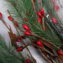 N007 Red Primitive Christmas Berries and Pine Needles with Rusty Stars Seasonal Decor 50" Long