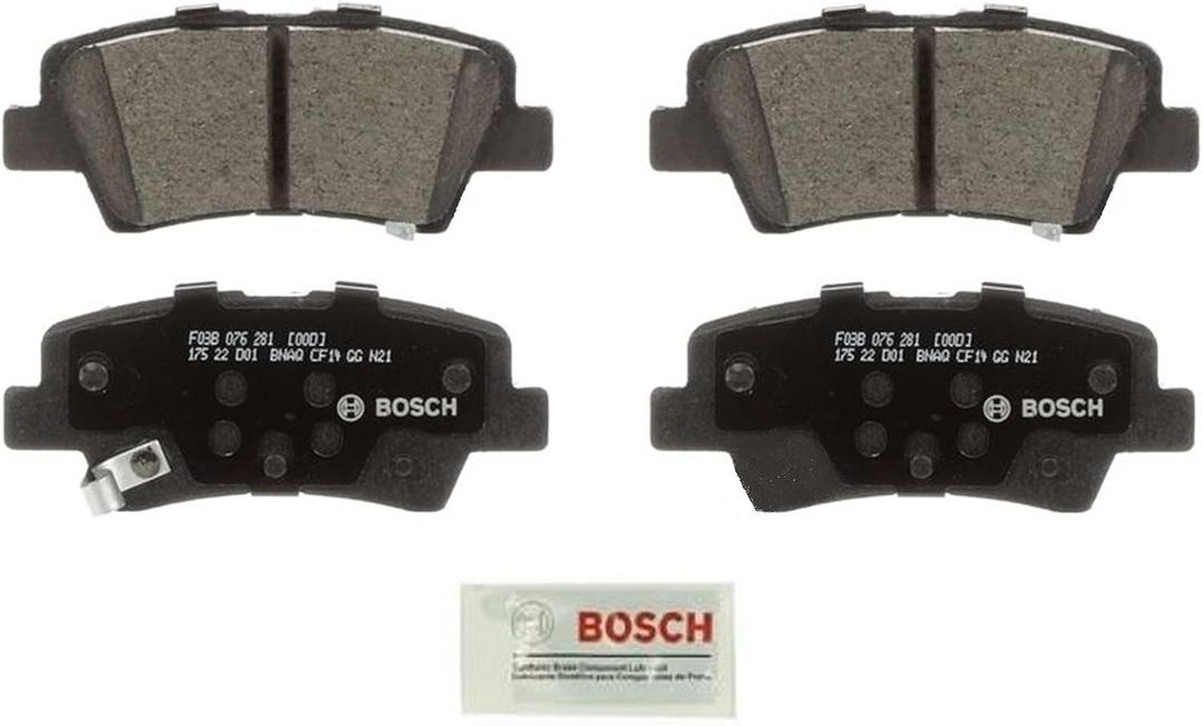 BOSCH BC1813 QuietCast Premium Ceramic Disc Brake Pad Set - Compatible with Select Hyundai Accent, Elantra, Elantra GT, Ioniq, Sonata, Veloster, Venue; Kia Forte, Niro, Optima, Rio, Rondo, Soul; REAR