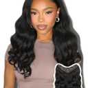 HANNE Yaki Curly V-Shaped Clip In Hair Extensions Black 18 Inch Hair Pieces for Women Clip Ins Clip on Hair Extensions for Women (V-1B, 18-Inch)