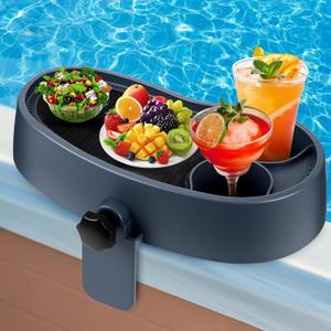 Geelin 1 Pc Hot Tub Table Tray, Adjustable Aboveground Bathtub Tray with 2 Cup Holder, Between 2'' to 7.5'' Nonslip Hot Tub Accessories Shelf Drinks Snacks Phone Holder for Spa Bathtub (Navy Blue)
