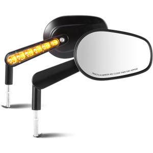 DNA MOTORING Pair of Motorcycle Side View Mirror, Black, Led Trun Signal,Universal 5/16-10 (8MM) Bolt,Compatible with BMW Suzuki Yamaha Kawasaki Motorcycle Cruiser Scooter, Oval Style, MP-MR-M006-BK