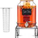 2 Gallon Drink Dispensers with Stand, Glass Beverage Dispenser with Stainless Steel Spigot and Bamboo Lid,Lemonade Dispenser,Glass Drink Dispensers for Parties, Weddings