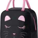 Portable Insulated Lunch Bag for Kids Girls Cute Reusable Lunch Box for School Picnic Leakproof Lunch Tote Handbag(Black)