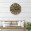 Presentime & Co Vintage Farmhouse Shiplap Clock, 19.5 inch, Silver Arabic Numerals with Weathered Pine Wood Shiplap Style. Large Farmhouse Decor for Living Room, Entryway, Home Office, Wall Dcor