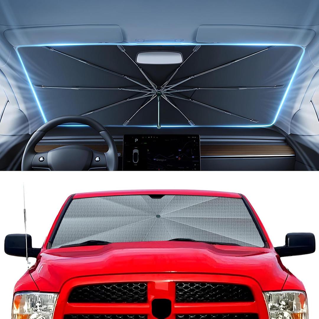 Autorder Windshield Sun Shade Umbrella for 2011-2018 Dodge RAM 1500 Accessories,Upgraded Ice Crystal Material,Easy Setup Umbrella Sunshade for Car Windshield,100% Sun Blocking