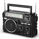 PRUNUS J-02 Portable Radio AM FM SW Bluetooth, Dual-Antenna, Solar/D Battery/USB Rechargeable, Support TF Card/USB Playing, Transistor Radio with Large Knob, Easy to Use for Seniors Gifts for Mom