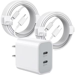 iPhone Charger 40W, USB C Charger,Dual Port 20W Type C Fast Charging Block,2-Pack 6ft MFi Certified USB-C to Lightning Cable for iPhone 14/13/12/12 Pro/12 Pro Max/11/11 Pro/11 Pro Max/XR/XS/X/8,iPad