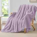 BEDELITE Fleece Throw Blanket for Couch - 300GSM Soft & Warm Fluffy Lilac Blanket, Decorative and Giftable Striped Blankets for Women, Men, 50"x60"