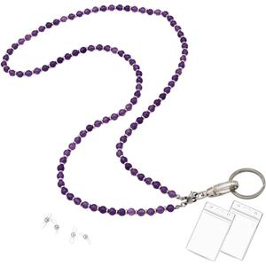 Lanyard for Women, Beaded Lanyards for ID Badges Holder Teacher Lanyard Holder Keychain Necklace Strap for Women Girls (Amethyst)
