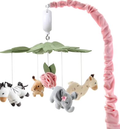 The Peanutshell Crib Mobile for Girls  Soft Pink Musical Baby Crib Mobile with 12 Lullabies, Cute Animal Baby Wildest Dreams Nursery Decor