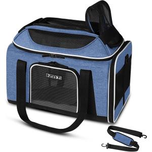 Petskd Top-Expandable Pet Carrier 18x13x9.5 Inches Southwest Airline Approved, Soft-Sided Carrier for Small Cats and Dogs with Locking Safety Zippers and Anti-Scratch Mesh(Blue)