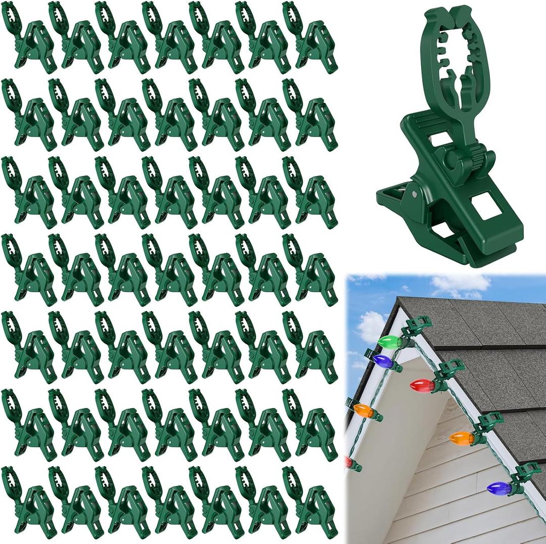 KJX Large C7 C9 Christmas Lights Spring Clips, 100 Pack Universal Gutter Roof Clips 180 Adjustable for Christmas Lights Outdoor, Quick Light Hooks Hangers for Holiday Shingle Fence Gates