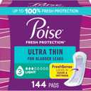 Poise Ultra Thin Incontinence Pads & Postpartum Pads for Bladder Leaks, 3 Drop Light Absorbency, Regular Length, 144 Count