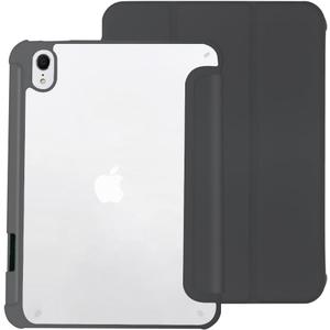 Hybrid Slim Case for iPad mini 7 (A17 Pro, 7th Generation) 2024 / iPad mini 6 (6th Gen) 8.3 Inch, [Built-in Pencil Holder] Shockproof Cover Clear Transparent Back Shell,Black