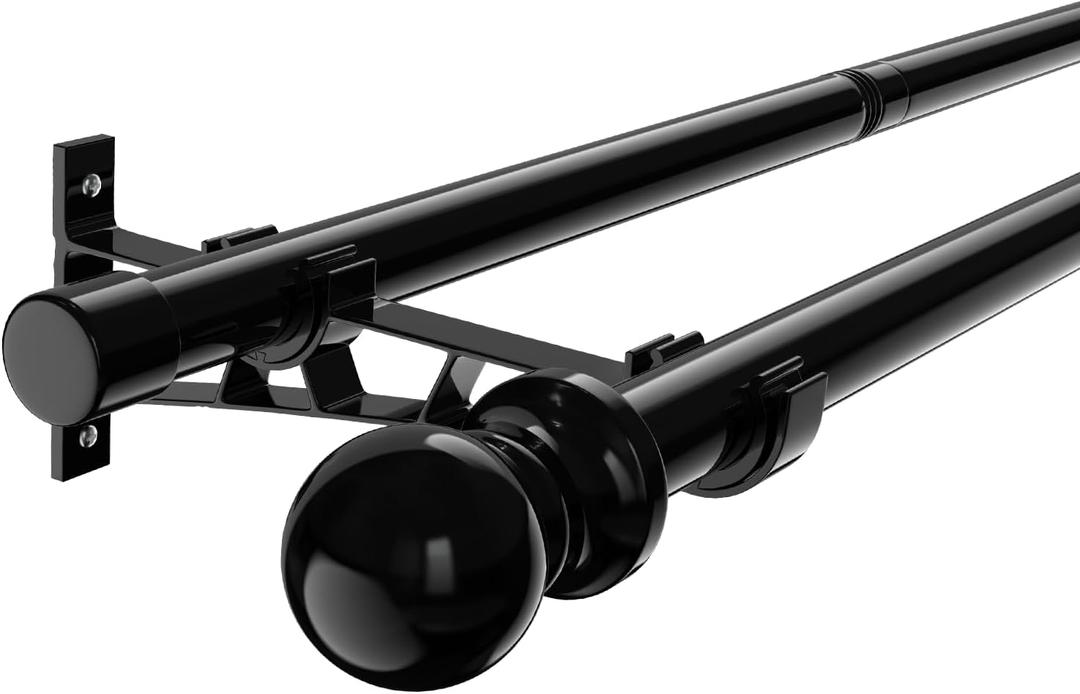 1 Inch Double Curtain Rods for Windows 28in-88in, Heavy Duty Decorative Drapery Rod Adjustable Black Dual Curtain Rod with Brackets for Sliding Glass Door, Patio, Bedroom, Kitchen, Bathroom