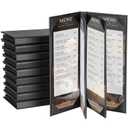 Menu Holder Menu Covers 4.25" x 11" | 10 Pack Black Leather Menu Sleeves Book Style for Restaurant Coffee Bars Wine List (6 View, 10 Pack)
