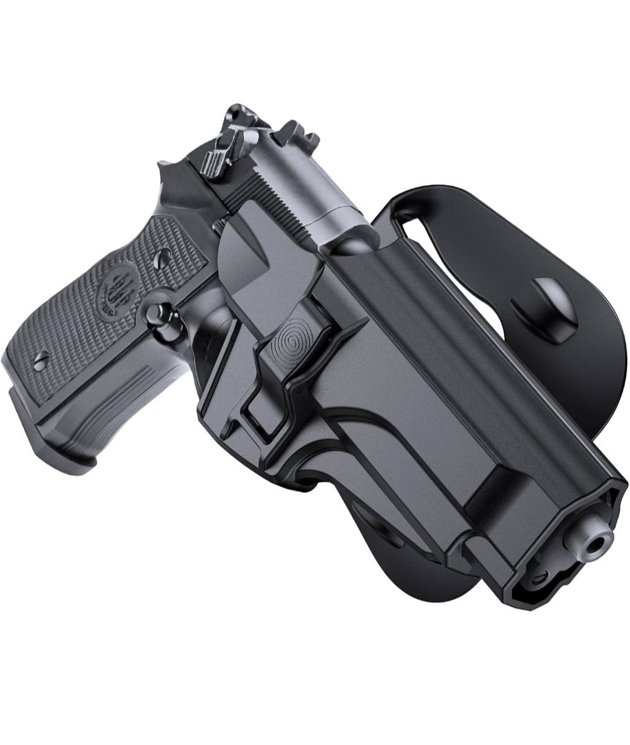 OWB Holster for Beretta 92 92FS M9 M9_22, Tactical Outside Waistband Open Carry Paddle Belt Holster with Release Button 60° Adjustable Cant, Right-Handed