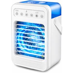 Portable Air Conditioners, Mini Air Conditioner Personal Evaporative Air Cooler with 4 Speeds 7 Colors, 600ML Portable Ac Unit Fan 2 Cool Mist Cooling Fan for Room Office Car