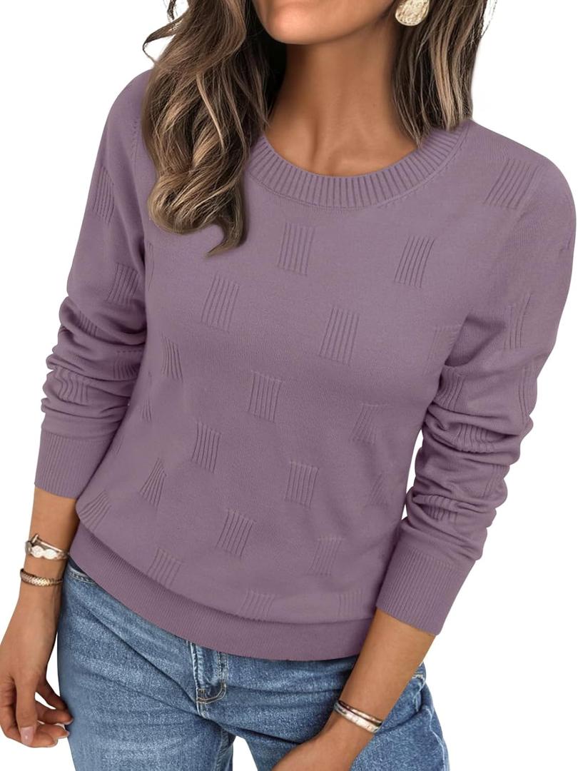 LILLUSORY Womens Sweaters Fall Fashion 2026 Lightweight Long Sleeve Knit Pullover Casual Trendy Tops Winter Clothes (Medium, Grey Purple)