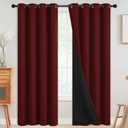 SimpleHome 100% Blackout Curtains for Bedroom,Thermal Insulated Burgundy Red Grommet Window Drapes Room Darkening Curtains for Living Room with Black Back,52 x 84 Inch,2 Panels