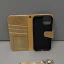 Arae Compatible with iPhone 15 Case with Card Holder and Wrist Strap Wallet Flip Cover for iPhone 15 6.1 inch,Champagne Gold