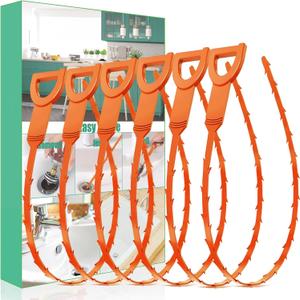 Drain Snake Hair Drain Clog Remover - 6 Pack Shower Snake Sink Unclogger Tool with Exquisite Packaging (Orange)