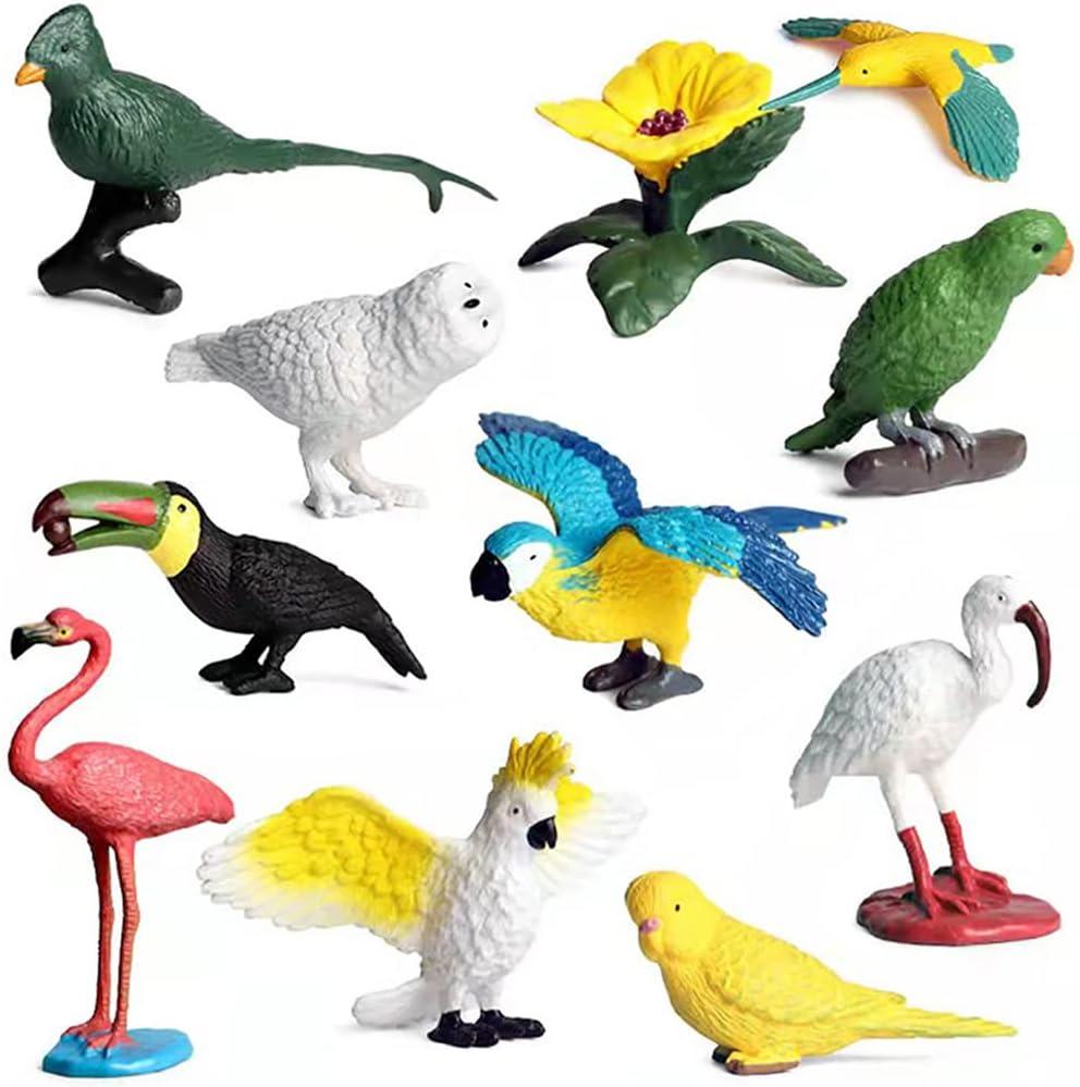 10 Pcs Simulated Bird Animals Parrot Model Figure Toys, Realistic Flamingo Birds Figurine Collection Playset Cake Toppers Gift for Kids Educational Toys