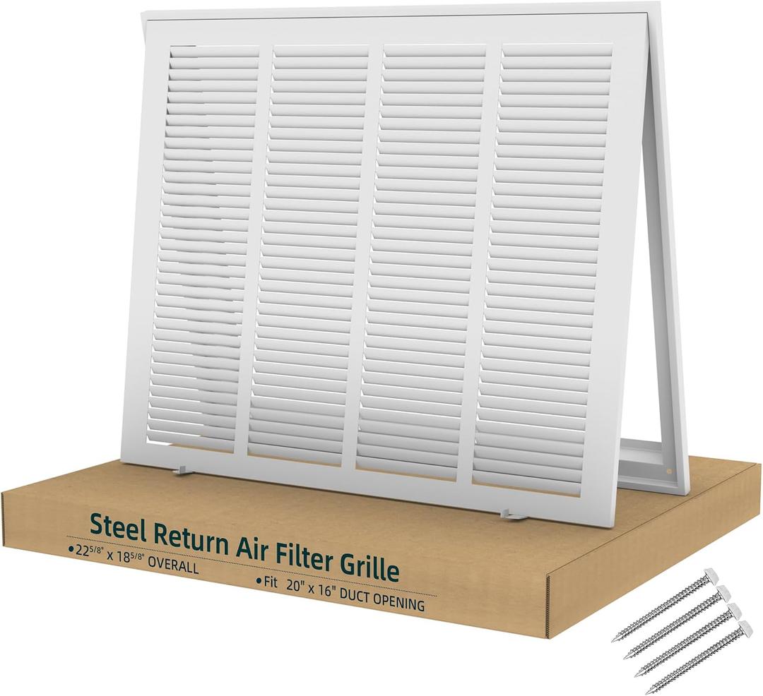 Fancat Return Air Filter Grille for 20x16 Ducts, Steel Vent Cover Grille with Removable Door for 1 Filters | Suitable for Sidewall & Ceiling | White Coating | Outer Dimensions: 22 5/8 W x 18 5/8" H