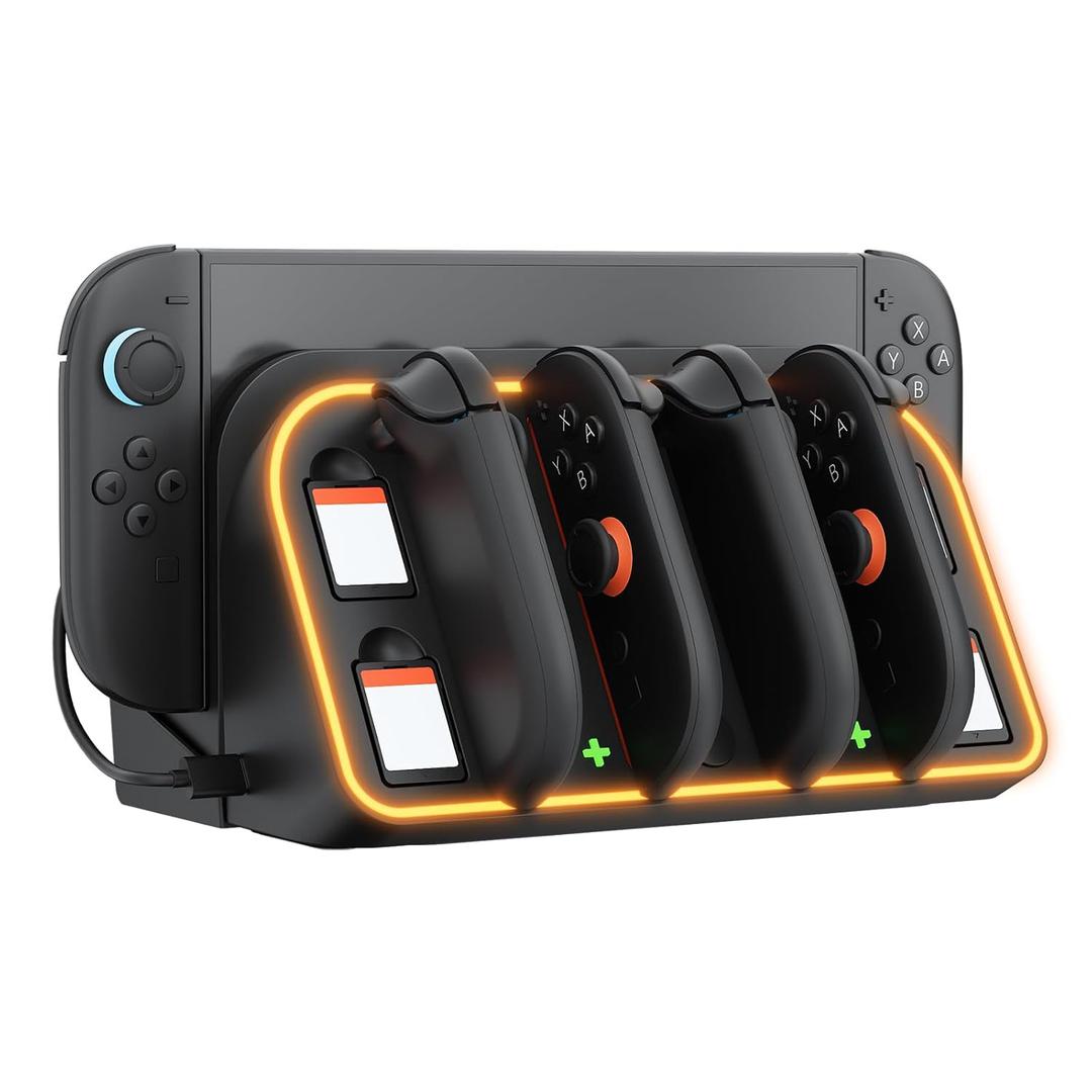 Hosanwell Switch 2 Wall Mount, RGB Light Wall Mount for Switch 2, 4 Joy-Cons Charging, 4 Game Slots,Black [nintendo_switch_2]