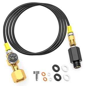 Soda Machine Co2 Quick Connector Adapter with Hose & Gauge & Bleed Valve, Co2 Tank Adapter to Soda-stream Soda Water Maker, CGA320 to TR21-4 Connector Fit For Fizze, One Touch, Jet