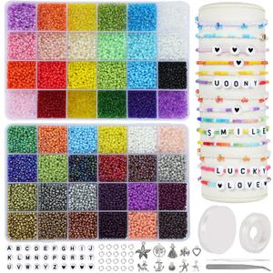 UOONY 16800pcs 48 Color Glass Seed Beads for Jewelry Making, 3mm Small Beads for DIY Projects