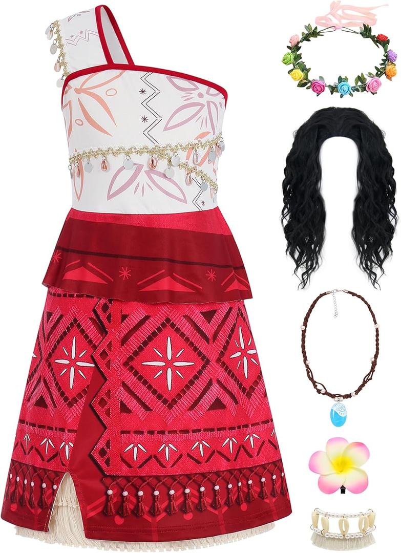 Girls Halloween Costume Set for Ocean Princess Costume Kids Cute Dress Birthday Outfits Gift Hawaii Theme Party (110 (3-4 Years))