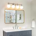 AIJIASI Bathroom Vanity Light, 4-Light Brushed Nickel Vanity Lights, 30.7 Inch Modern Bathroom Light Fixtures with Milky White Glass Globe Shade, Vanity Lighting Fixtures Over Mirror Wall Sconce