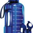 AQUAFIT 128 oz Water Bottle with Time Marker - Straw & Chug Lid - BPA Free 1 Gallon Gym Water Bottle with Handle - Big Gallon Jug (Blue, 128 Ounces)