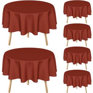 Horaldaily 6 Pack Clay Tablecloth 7070 Inch Round, Stain and Wrinkle Resistant Washable Table Cloth, Decorative Polyester Table Cover for Party Picnic Dinner Decor