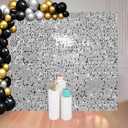 8x8 FT Silver Shimmer Wall Backdrop for Party Decoration - 64 Pcs Square Sequin Backdrop Panels for Birthday, Disco, Engagements, Graduations Decor