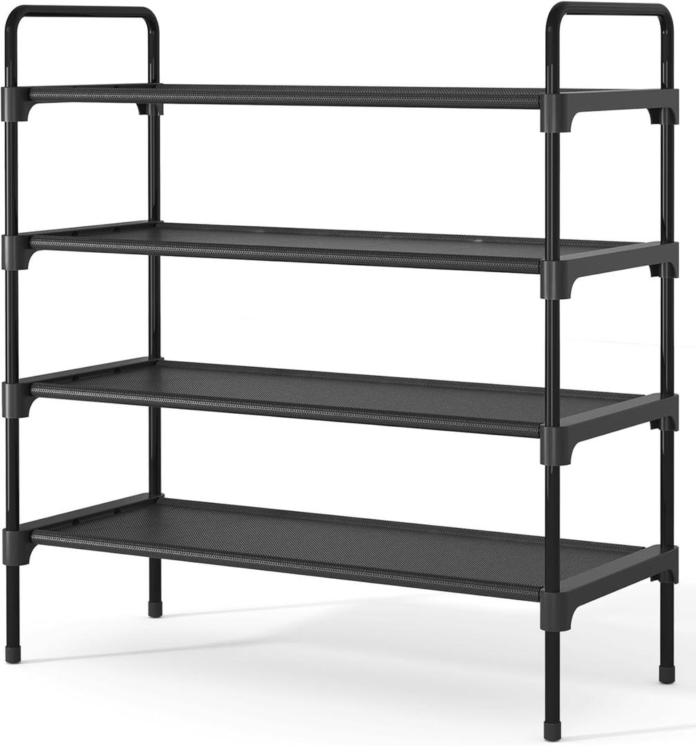 Kitsure Shoe Rack for Closet, Sturdy and Long-Lasting Shoe Shelf, Shoe Rack for Entryway, Personalized DIY Shoe Organizer, Shoe Rack Organizer for Space-Saving, 27.6" x 11.8" x 29.9", Black (27.6" Wide - 4 Tier)