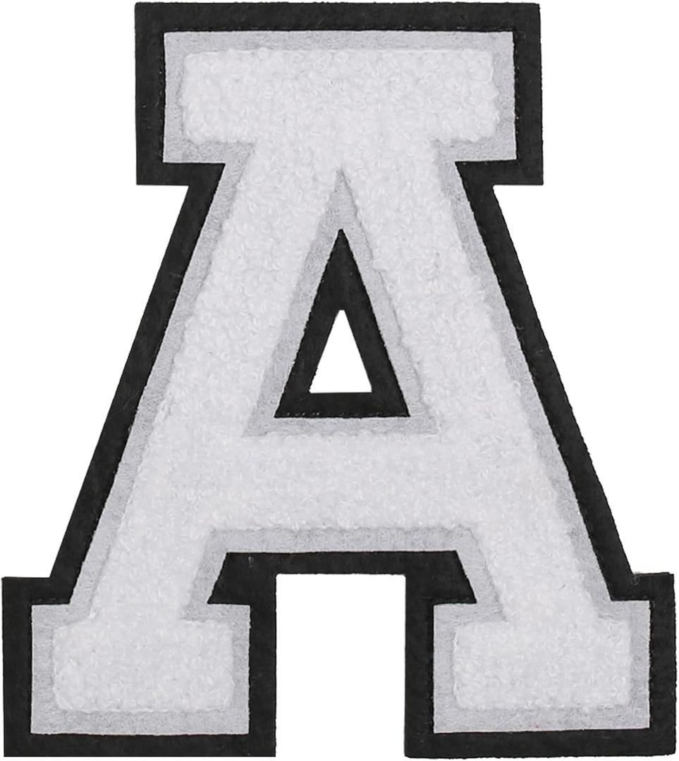 GYGYL 3PCS Chenille Varsity Letters Patch, Iron on Large Size Letter Patches for Team Costume Decoration, Height 4-1/2In, Black Edge Letter A