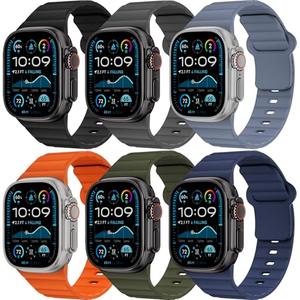 6 Pack Sport Bands for Apple Watch Ultra/3/2 Band 49mm 46mm 45mm 44mm 42mm 41mm 40mm 38mm iWatch Bands for Men Women,Waterproof Silicone Strap Wristband for Apple Watch Series 11 10 9 8 7 6 5 4 SE 3/2