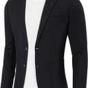 CORSKI Men's Casual Blazer Linen Sport Coat Two Button Lightweight Jackets Business Daily Suit (Black, 3XL)