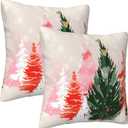 bassyil Christmas Tree Watercolor Throw Pillow Covers Decorative Linen Pillow Cases Set of 2 Square Cushion Cover for Couch Sofa Bedroom Patio 18x18 Inch