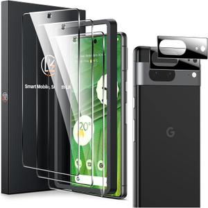 LK 3 Pack for Google Pixel 7 Screen Protector, 2 Pack Camera Lens Protector, Tempered Glass Fit Lens Cutouts Ports, one second Fingerprint Unlock, 0 Bubble, with Easy Installation Tool