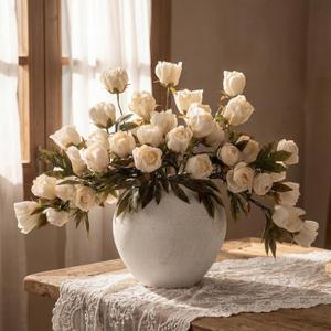Thiccywoov 8 Pcs Faux Peony Stems Flowers Bulk Vintage Artificial Silk Peonies Stems Real Look Fake Peonies Branch for Vase Filler DIY Bouquet Centerpiece Home Indoor Outdoor Decor (Champagne)