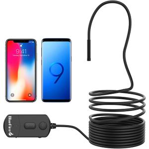 BlueFire Upgraded 1080P 5.5mm Semi-Rigid Inspection Camera, 2 MP HD WiFi Borescope Snake Camera, Zoomable Focus 1800mA Battery Wireless Endoscope for Android and iOS Smartphone, Tablet (4.9FT)