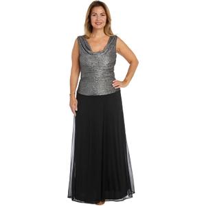 R&M Richards Long Sleeveless Glitter Panel Dress W/Ruched Side (14)