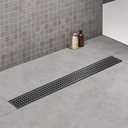 Linear Shower Drain, 40 inch Black Drain with Removable Grate Cover, Brushed 304 Stainless Steel Shower Floor Drain, Linear Drain with Hair Strainer and Adjustable Feet