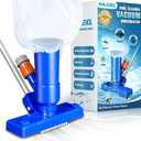 Pool Vacuum Cleaner for Above Ground Pool, Jet Underwater Cleaner with 3 Scrub Brushes & Nylon Mesh Net, Portable Pool Vacuum for Spa Fountain Pond Hot Tub Includes 47" Telescopic Pole, Dark Blue