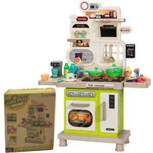 Kids Play Kitchen Playset, Pretend Cooking Stove, Recirculating Play Sink & Coffee Maker, Complete with Play Food & Accessories, Basic Cardboard Box Packaging  Not Ideal for Gifting  Green