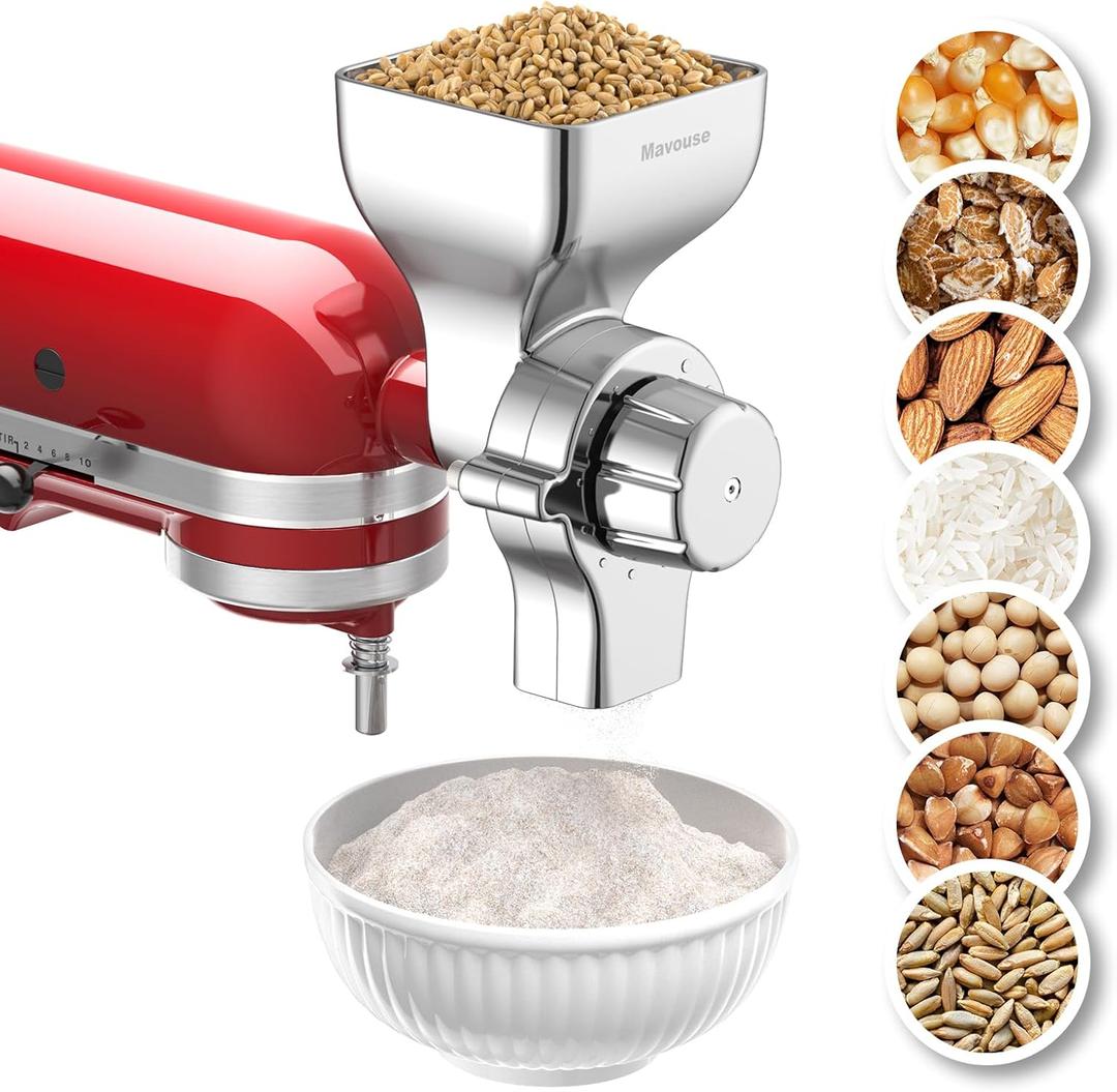 All Metal Grain Mill Attachment For Kitchenaid Stand Mixer, 12 Levels Flour Mill Grinder for Home, Fit for Grinding Wheat, Corn, Oats, Buckwheat, Millet, and Other Cereals